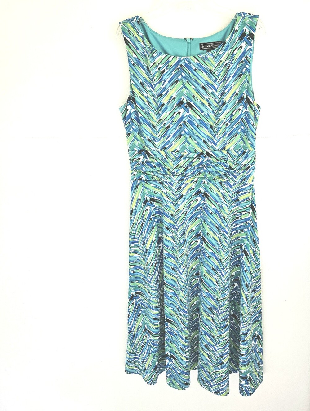 Jessica Howard Sleeveless Blue Green Jersey Midi Dress